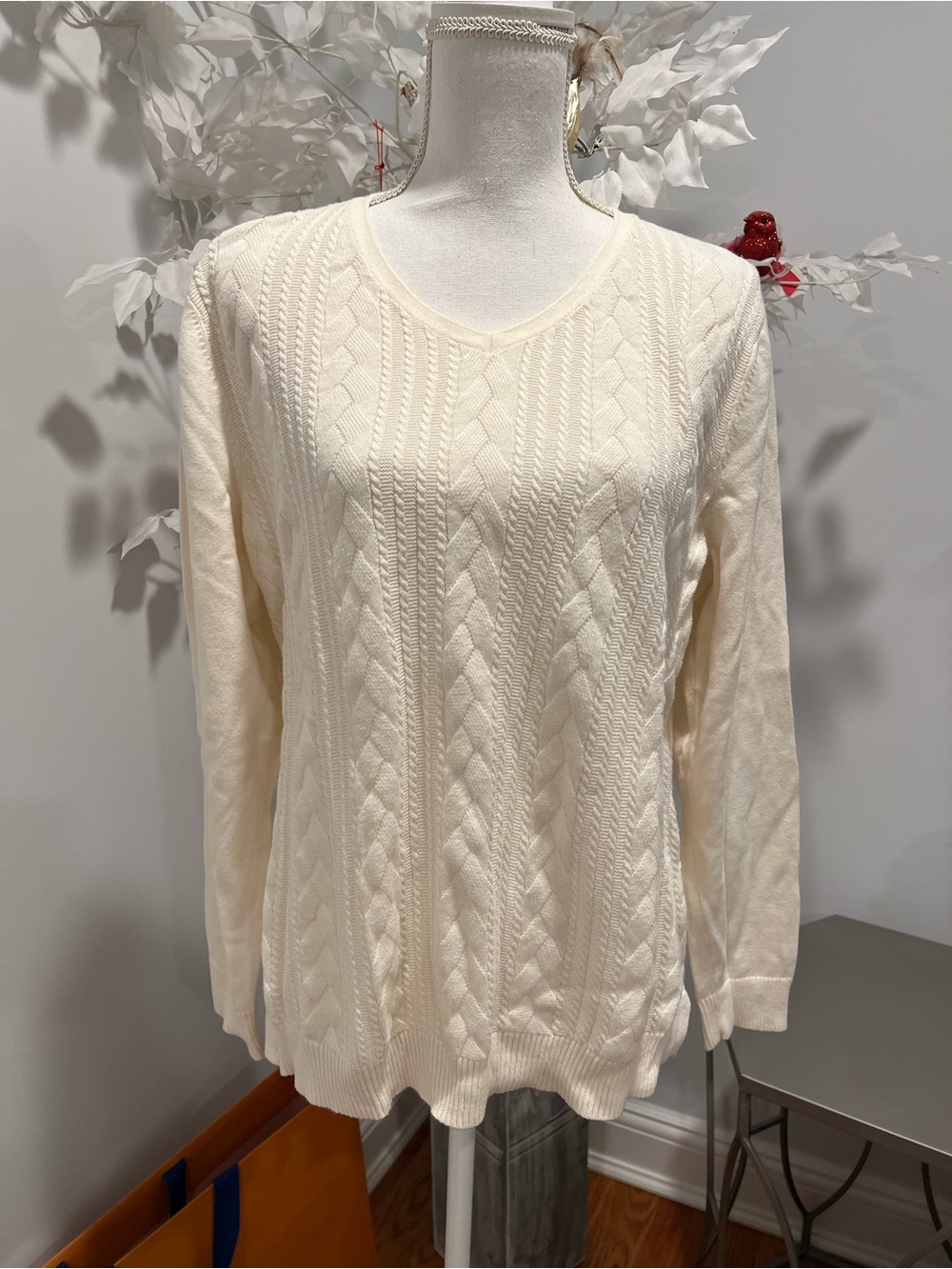 Talbots Cream Cable Knit Scoop Neck Sweater